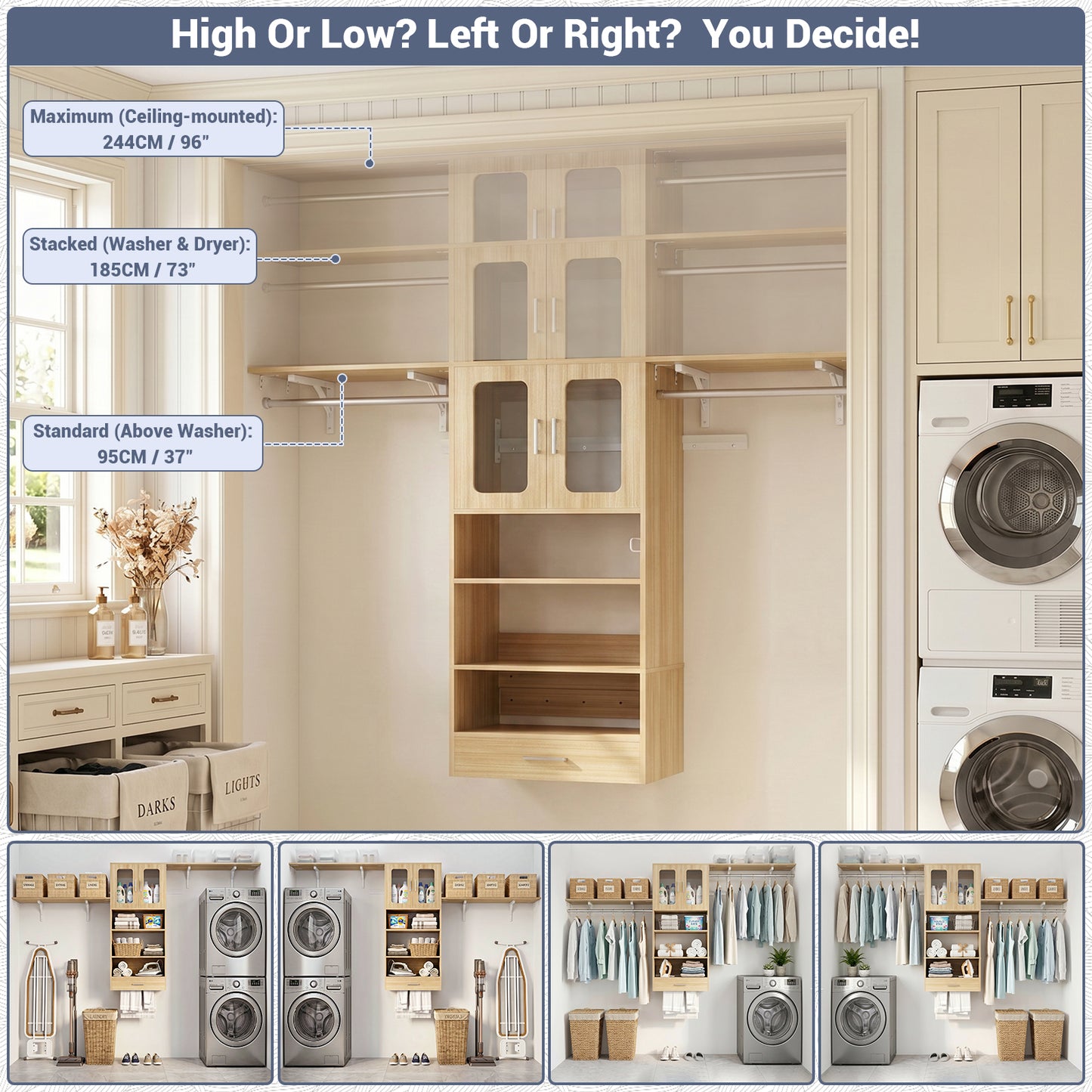96" Wall Mounted Laundry Room Organization with Doors