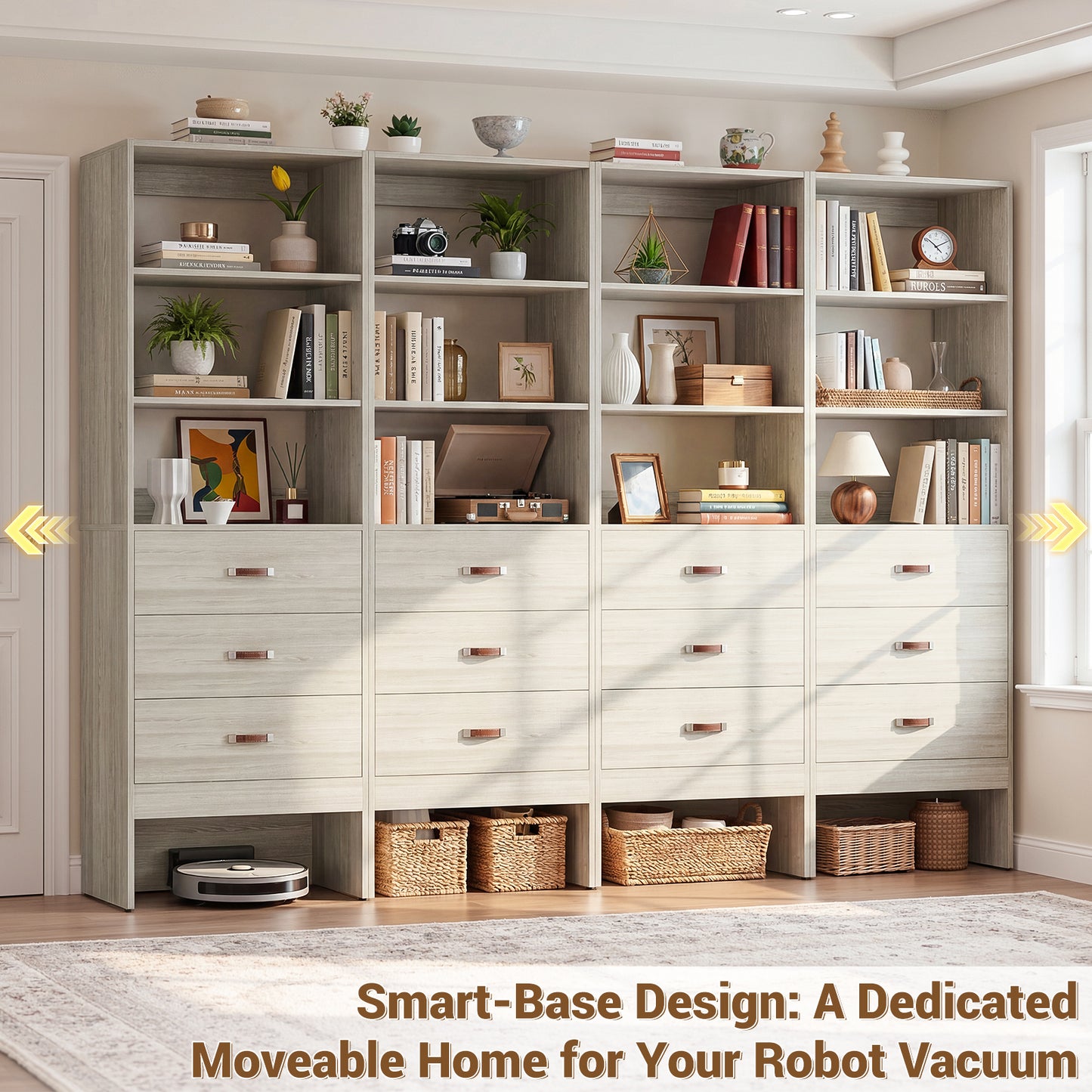 Freestanding 2FT Closet System with Leather Handles, 24" Walk-in Closets Storage Unit with Cabinet, Set of 4