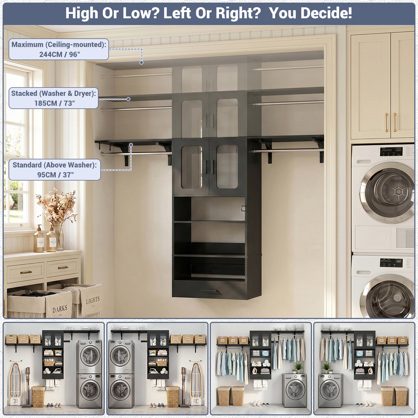 96" Wall Mounted Laundry Room Organization with Doors