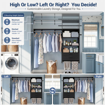 60" Wall Mounted Laundry Room Organization with Pull-out Shelf & Storage