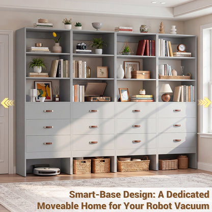 Freestanding 2FT Closet System with Leather Handles, 24" Walk-in Closets Storage Unit with Cabinet, Set of 4