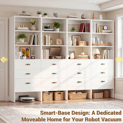 Freestanding 2FT Closet System with Leather Handles, 24" Walk-in Closets Storage Unit with Cabinet, Set of 4