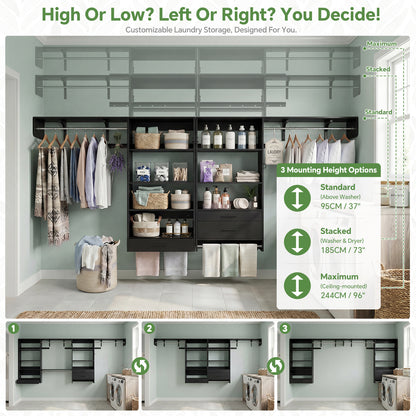 120" Large Laundry Room Organization Set with Pull-Out Drawer/Stand Shelf