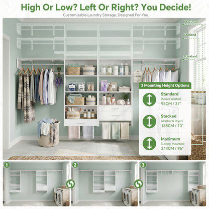 120" Large Laundry Room Organization Set with Pull-Out Drawer/Stand Shelf