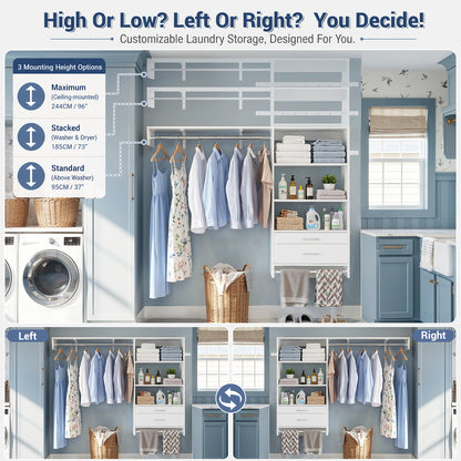 60" Wall Mounted Laundry Room Organization with Pull-out Shelf & Storage