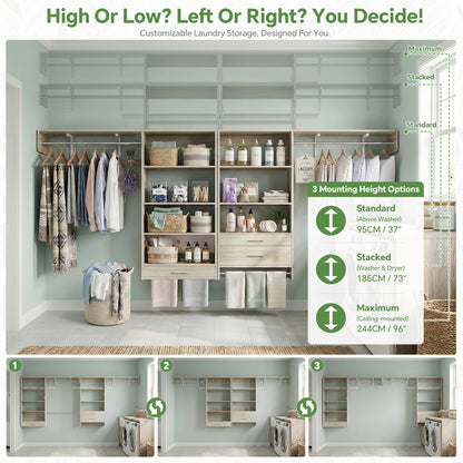 120" Large Laundry Room Organization Set with Pull-Out Drawer/Stand Shelf