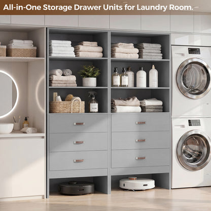Freestanding 2FT Closet System with Leather Handles, 24" Walk-in Closets Storage Unit with Cabinet, Set of 2