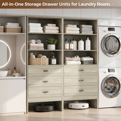 Freestanding 2FT Closet System with Leather Handles, 24" Walk-in Closets Storage Unit with Cabinet, Set of 2