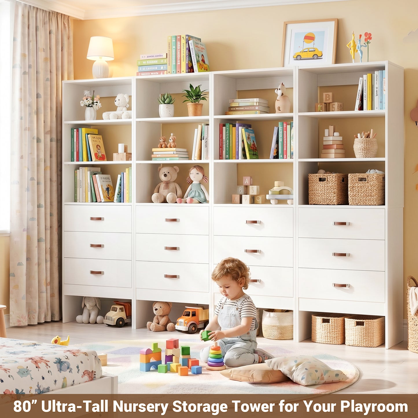 Freestanding 2FT Closet System with Leather Handles, 24" Walk-in Closets Storage Unit with Cabinet, Set of 4