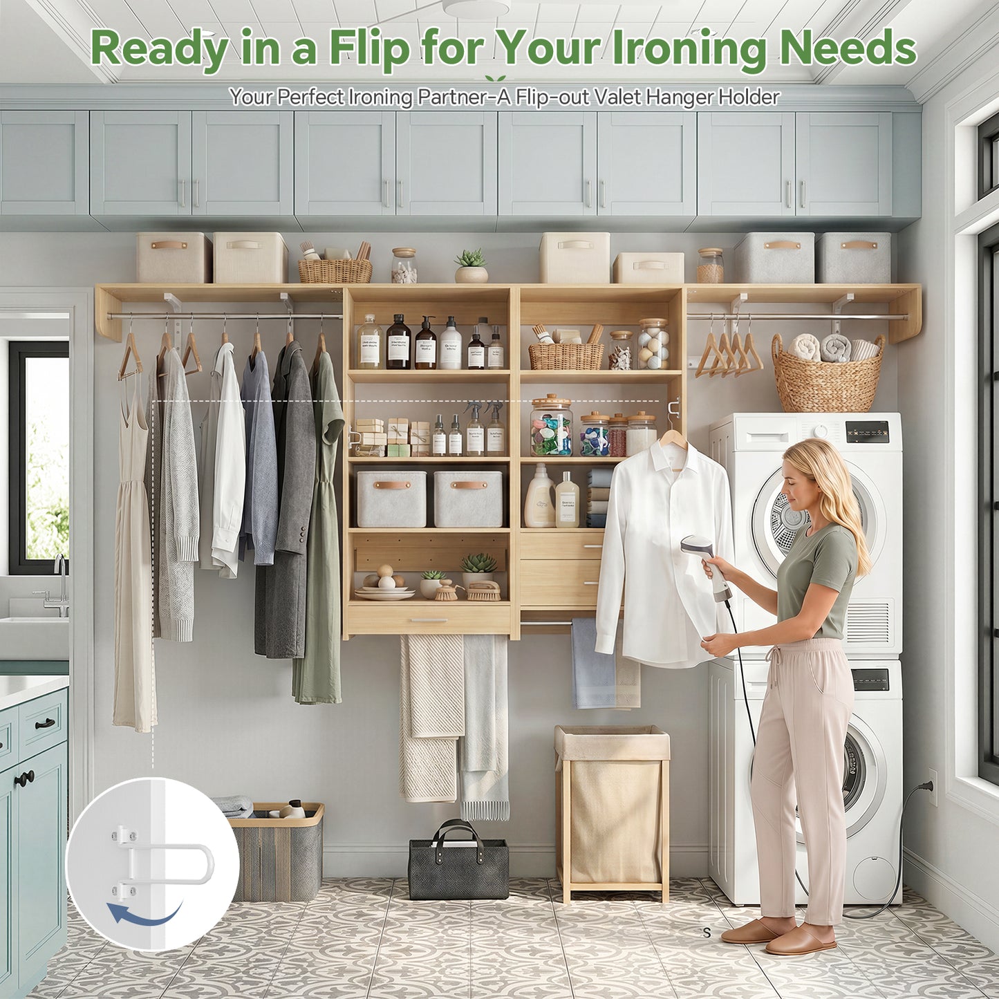 120" Large Laundry Room Organization Set with Pull-Out Drawer/Stand Shelf