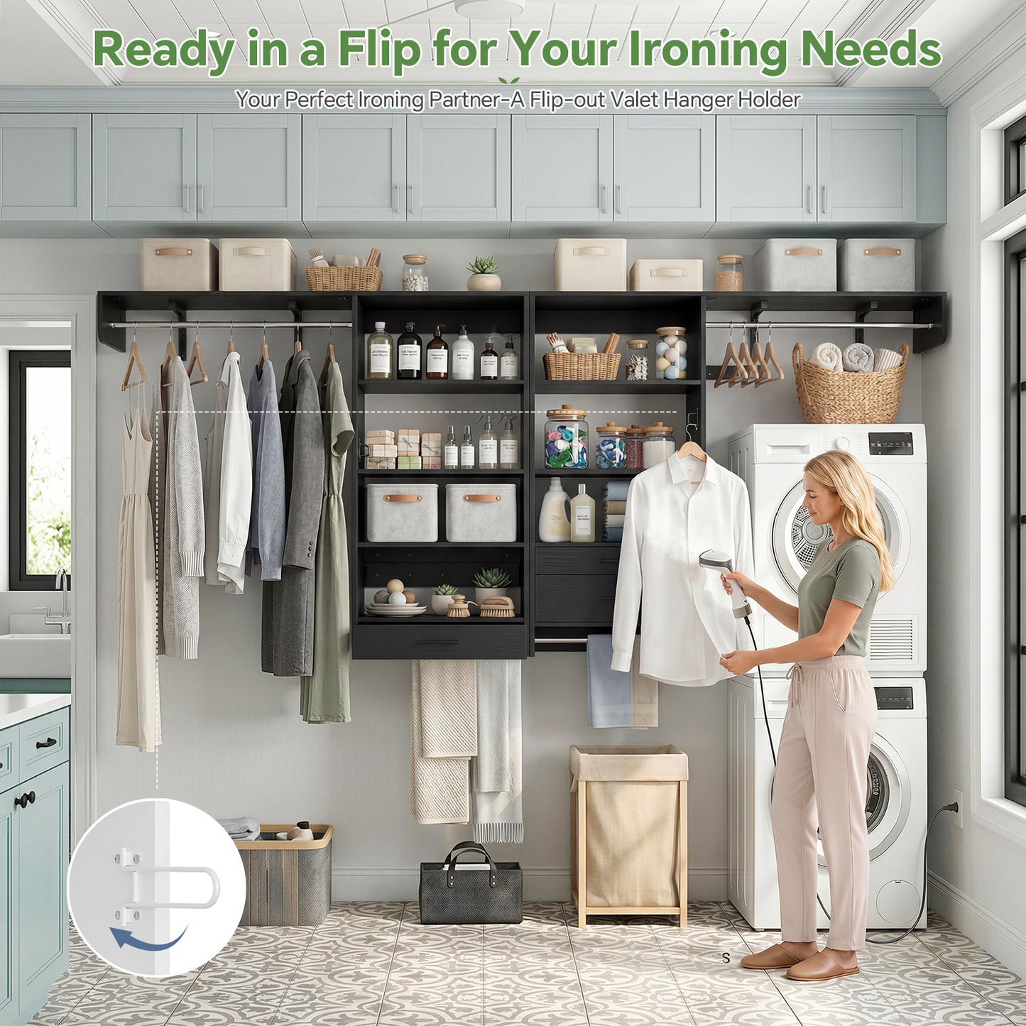 120" Large Laundry Room Organization Set with Pull-Out Drawer/Stand Shelf
