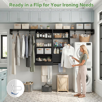 120" Large Laundry Room Organization Set with Pull-Out Drawer/Stand Shelf