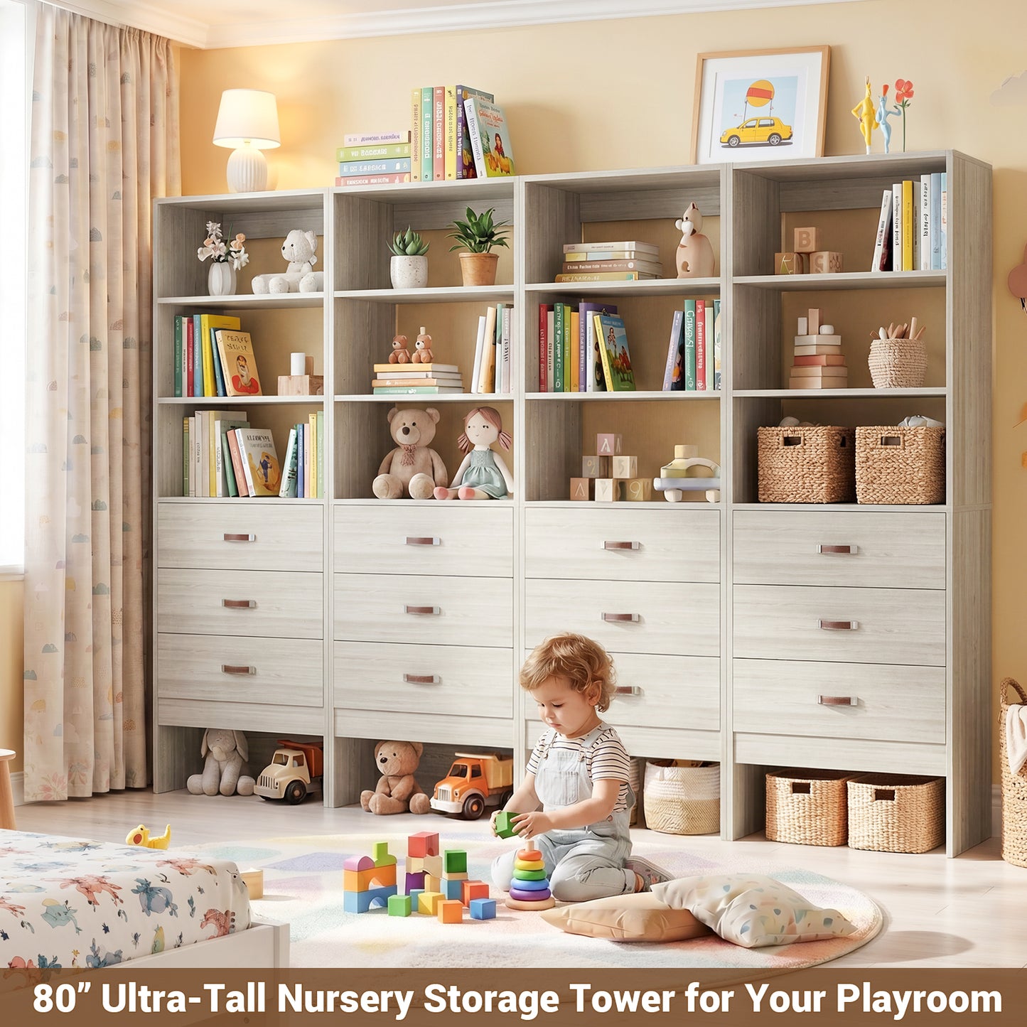 Freestanding 2FT Closet System with Leather Handles, 24" Walk-in Closets Storage Unit with Cabinet, Set of 4