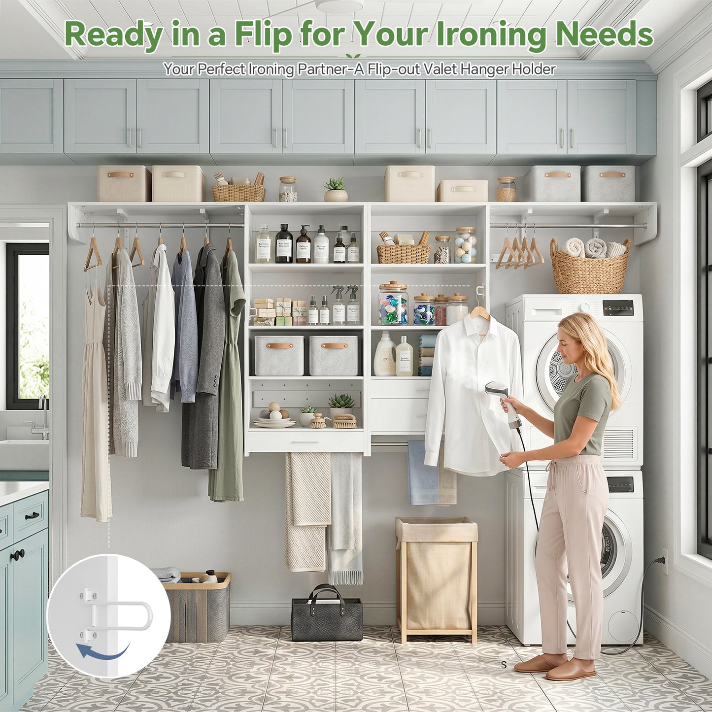 120" Large Laundry Room Organization Set with Pull-Out Drawer/Stand Shelf