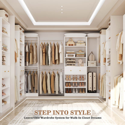 6.6-18.2 FT Expandable Corner Closet System Set of 3 with 2 Drawers