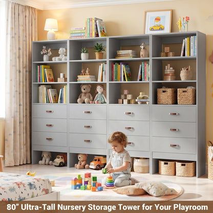 Freestanding 2FT Closet System with Leather Handles, 24" Walk-in Closets Storage Unit with Cabinet, Set of 4