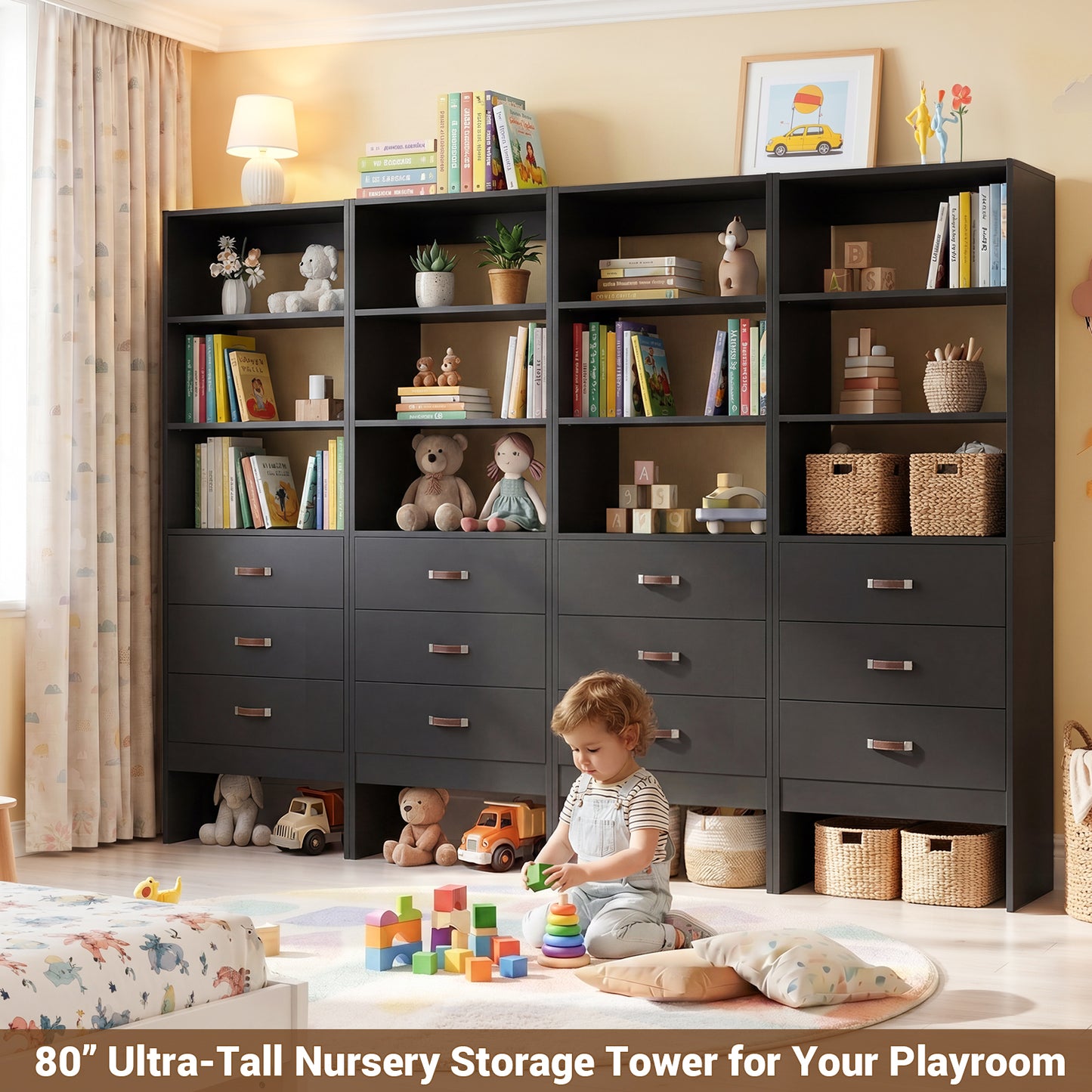 Freestanding 2FT Closet System with Leather Handles, 24" Walk-in Closets Storage Unit with Cabinet, Set of 4