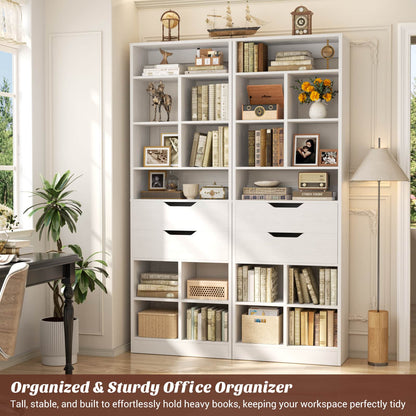 9-Tier Tall Bookshelf with 8 Drawers, 79.7" Narrow Bookcase Set of 4