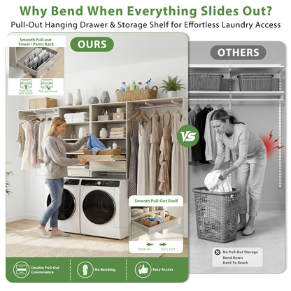 120" Large Laundry Room Organization Set with Pull-Out Drawer/Stand Shelf