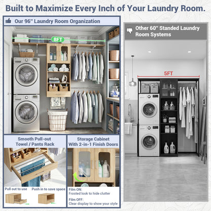 96" Wall Mounted Laundry Room Organization with Doors