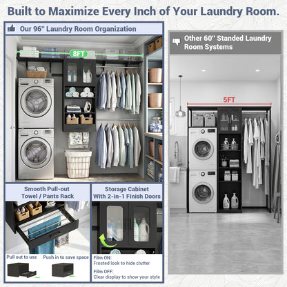 96" Wall Mounted Laundry Room Organization with Doors
