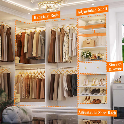 6.6-18.2 FT Expandable Corner Closet System Set of 3 with 2 Drawers