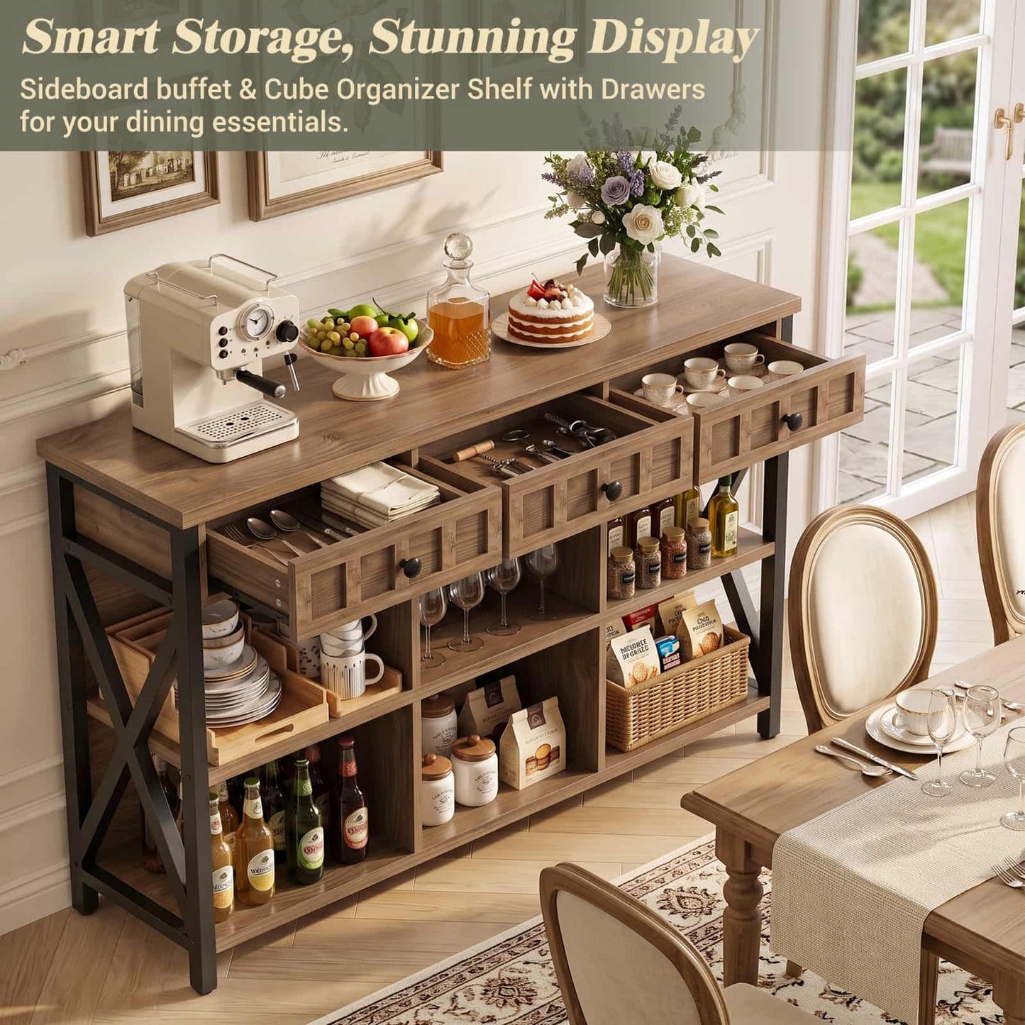 6 Cube Storage Organizer Bookcase, Cube Bookshelf with Drawers 47"