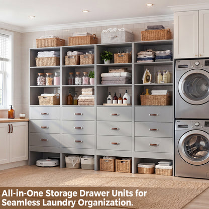 Freestanding 2FT Closet System with Leather Handles, 24" Walk-in Closets Storage Unit with Cabinet, Set of 4