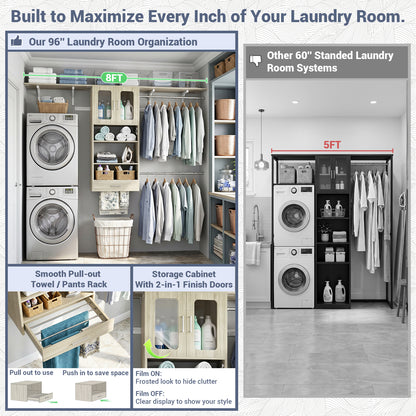 96" Wall Mounted Laundry Room Organization with Doors