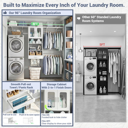 96" Wall Mounted Laundry Room Organization with Doors