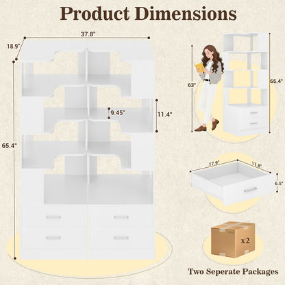 Corner Bookshelf with 4 Drawers, Small Corner Shelf with Drawers