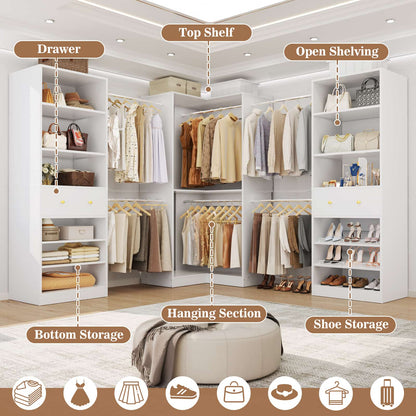 6.6-18.2 FT Expandable Corner Closet System Set of 3 with 2 Drawers