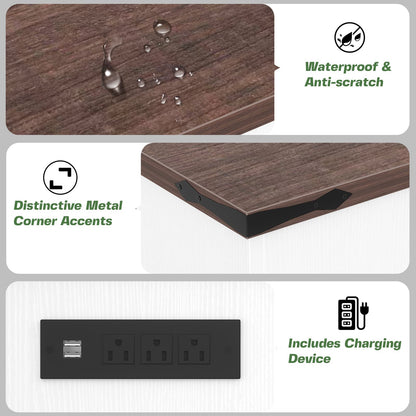31.5" Square Coffee Table with Charging Station & LED Lights, 1" Thick Top