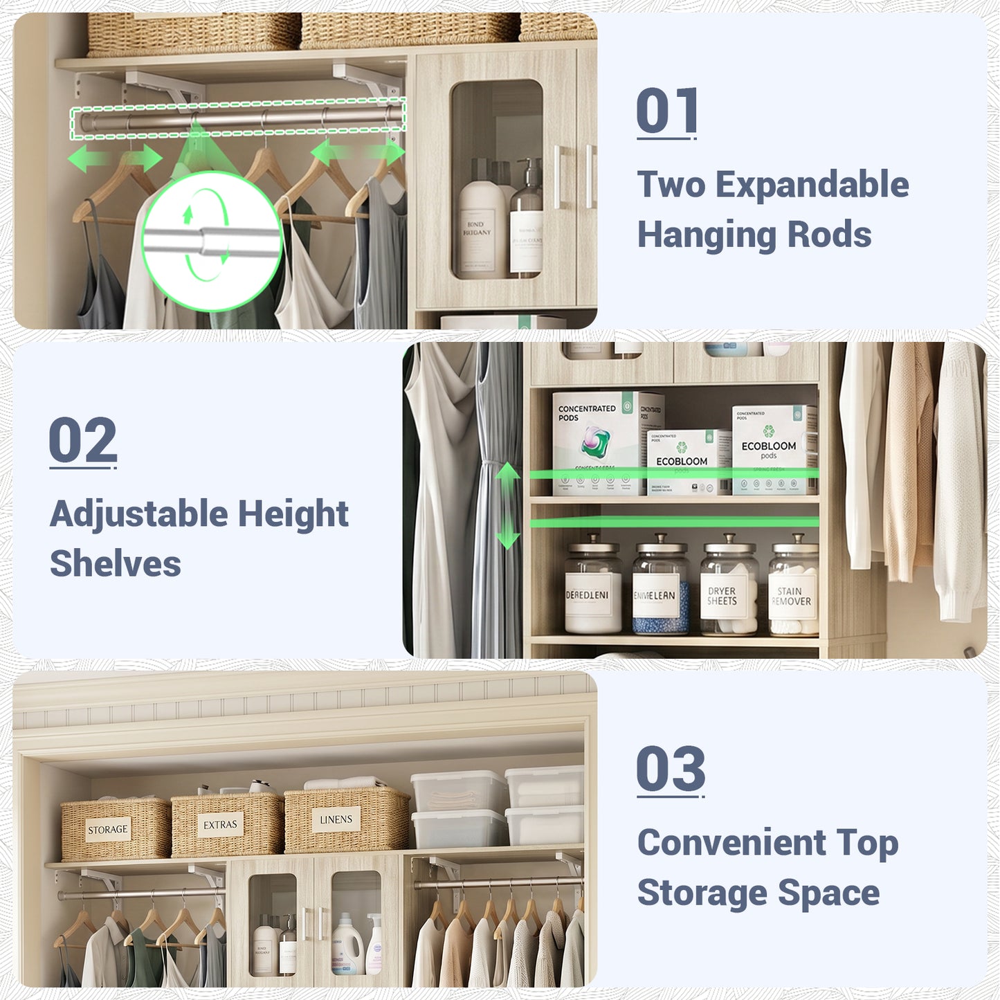96" Wall Mounted Laundry Room Organization with Doors