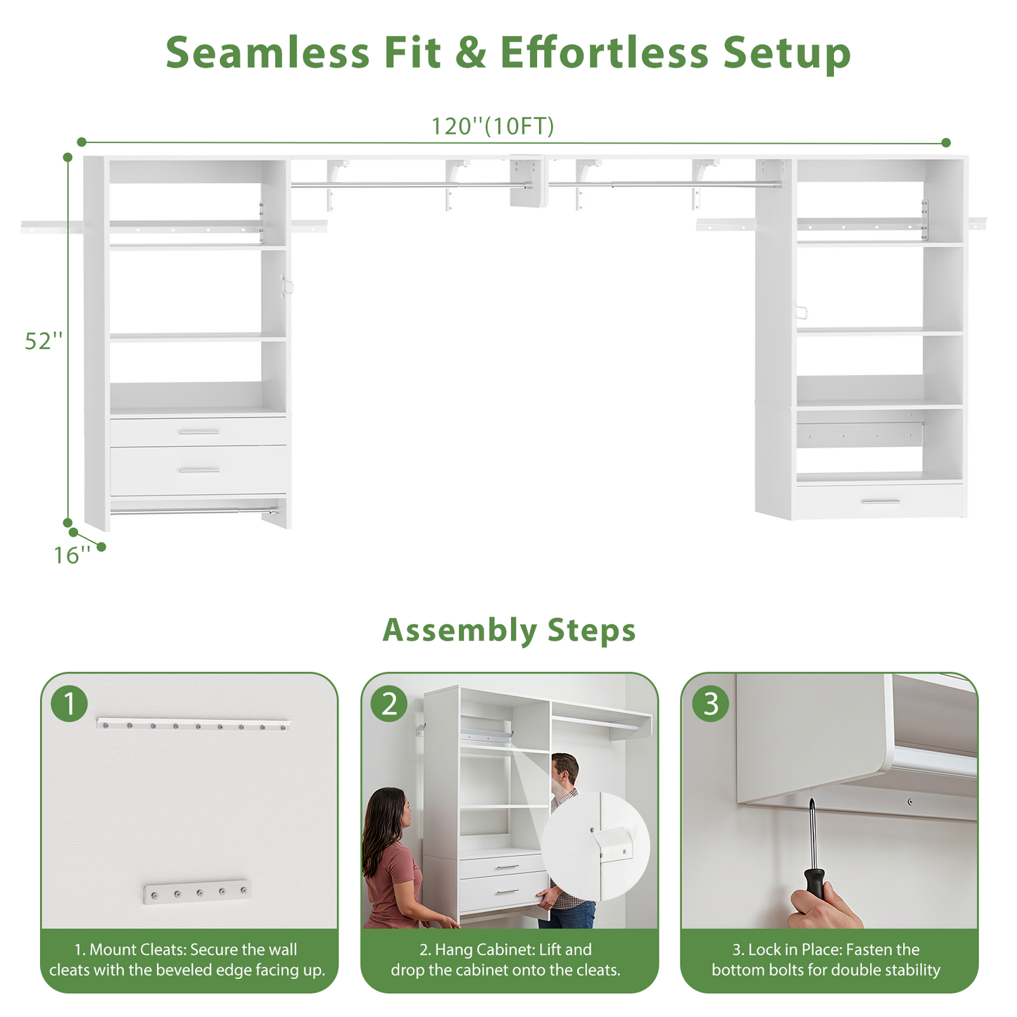 120" Large Laundry Room Organization Set with Pull-Out Drawer/Stand Shelf