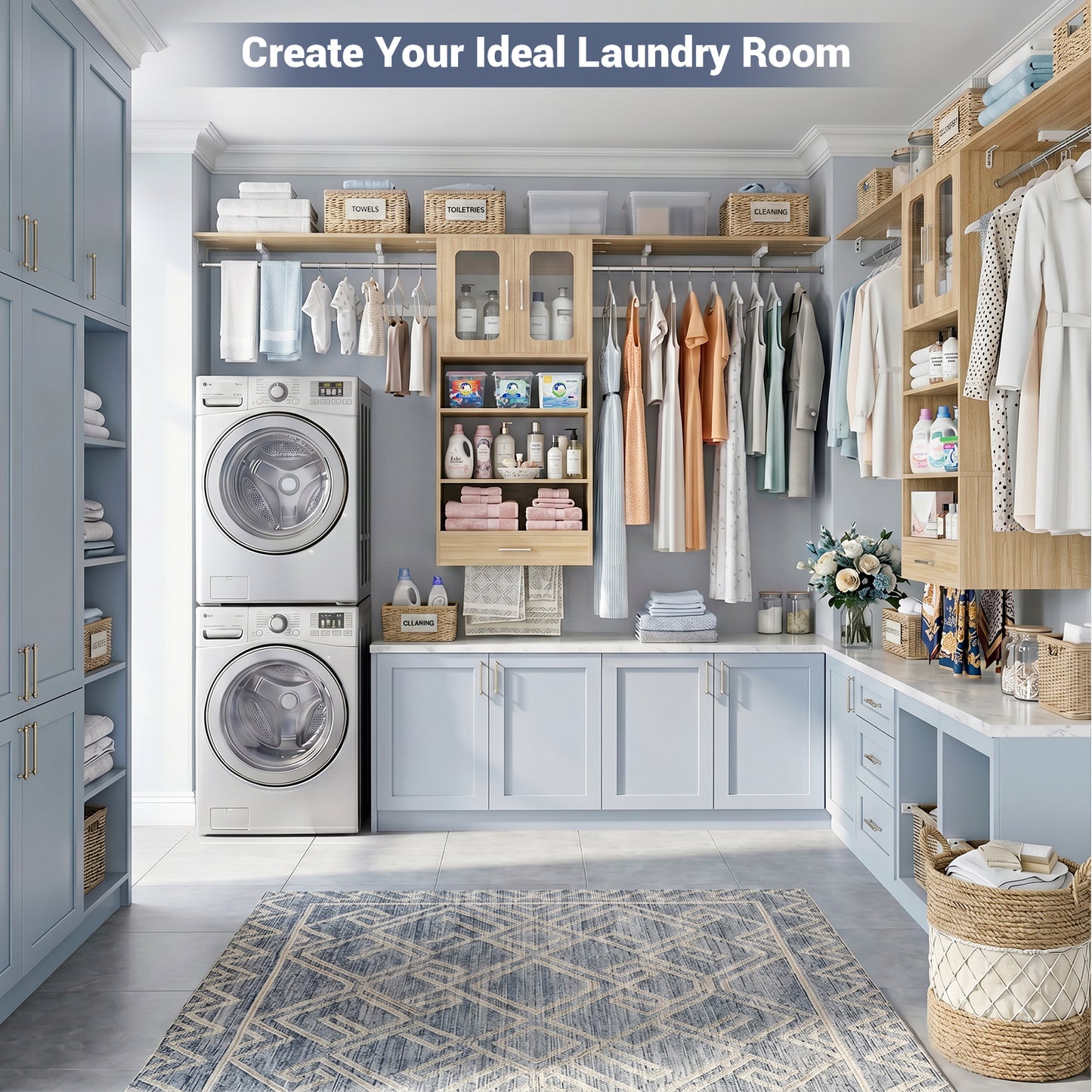 96" Wall Mounted Laundry Room Organization with Doors