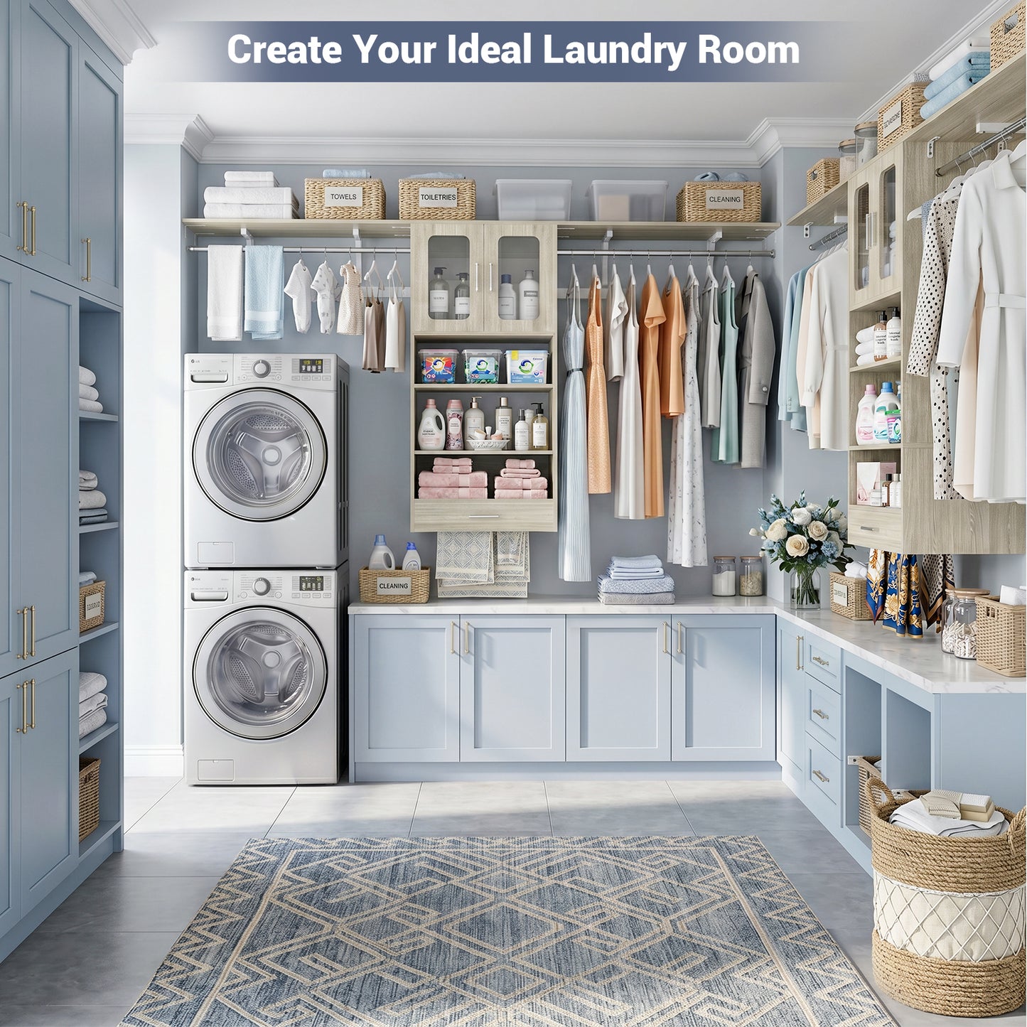 96" Wall Mounted Laundry Room Organization with Doors