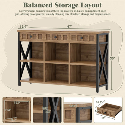 6 Cube Storage Organizer Bookcase, Cube Bookshelf with Drawers 47"