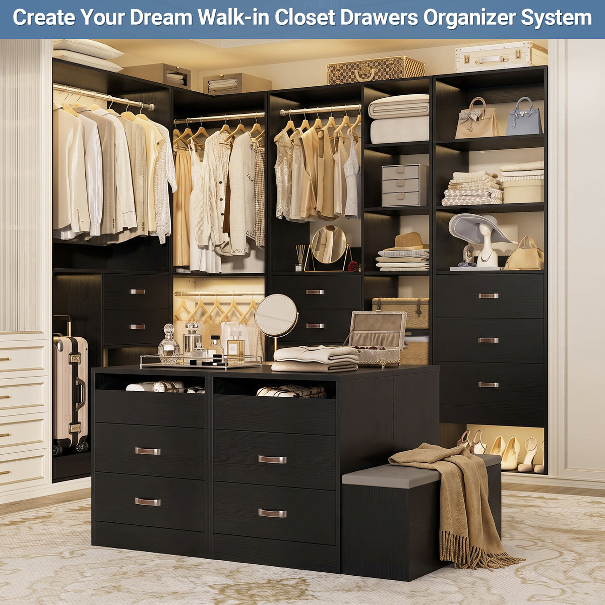 Closet Drawers Wood Closet Organizers and Storage with 3 Drawers