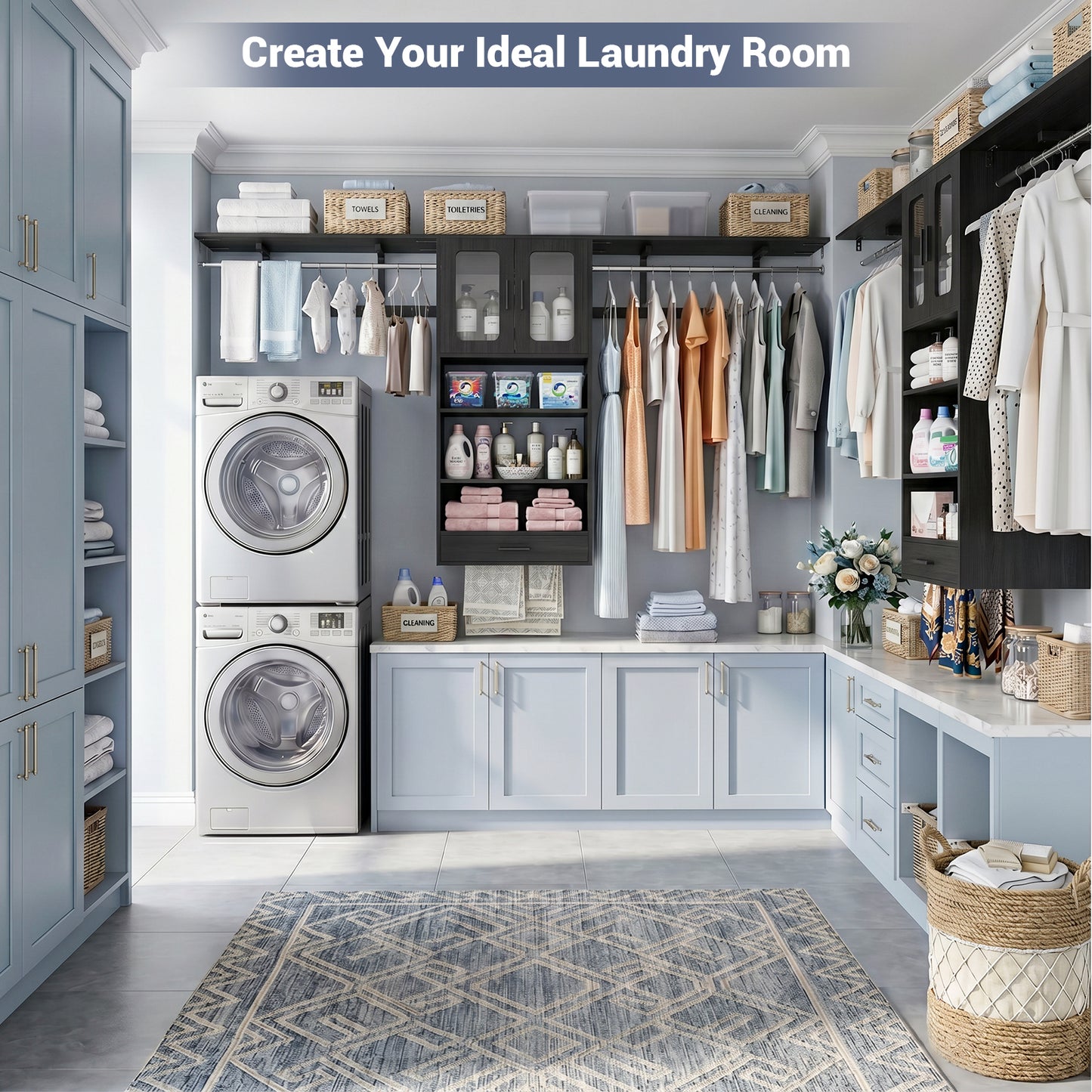 96" Wall Mounted Laundry Room Organization with Doors