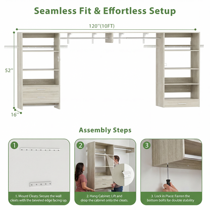120" Large Laundry Room Organization Set with Pull-Out Drawer/Stand Shelf
