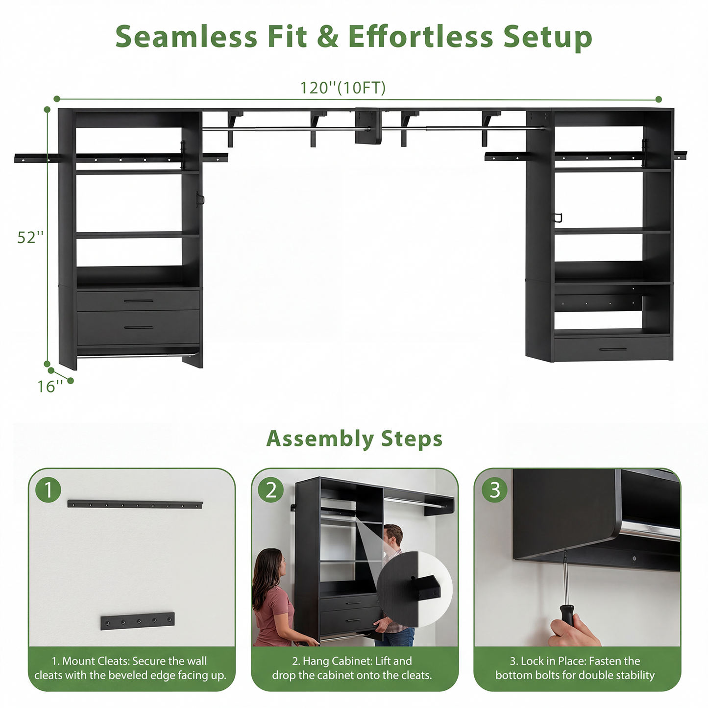 120" Large Laundry Room Organization Set with Pull-Out Drawer/Stand Shelf