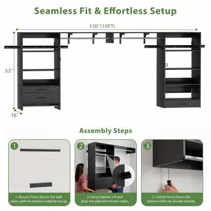 120" Large Laundry Room Organization Set with Pull-Out Drawer/Stand Shelf