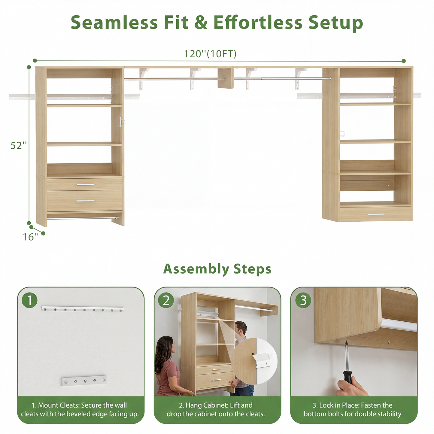 120" Large Laundry Room Organization Set with Pull-Out Drawer/Stand Shelf