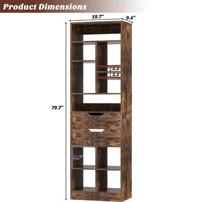 9-Tier Tall Bookshelf with Drawer, 79.7" Narrow Freestanding Bookcase, for Living Room, Home Office Bedroom