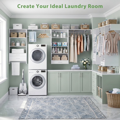 120" Large Laundry Room Organization Set with Pull-Out Drawer/Stand Shelf