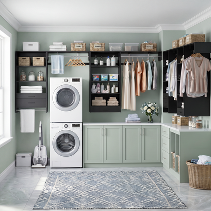 120" Large Laundry Room Organization Set with Pull-Out Drawer/Stand Shelf