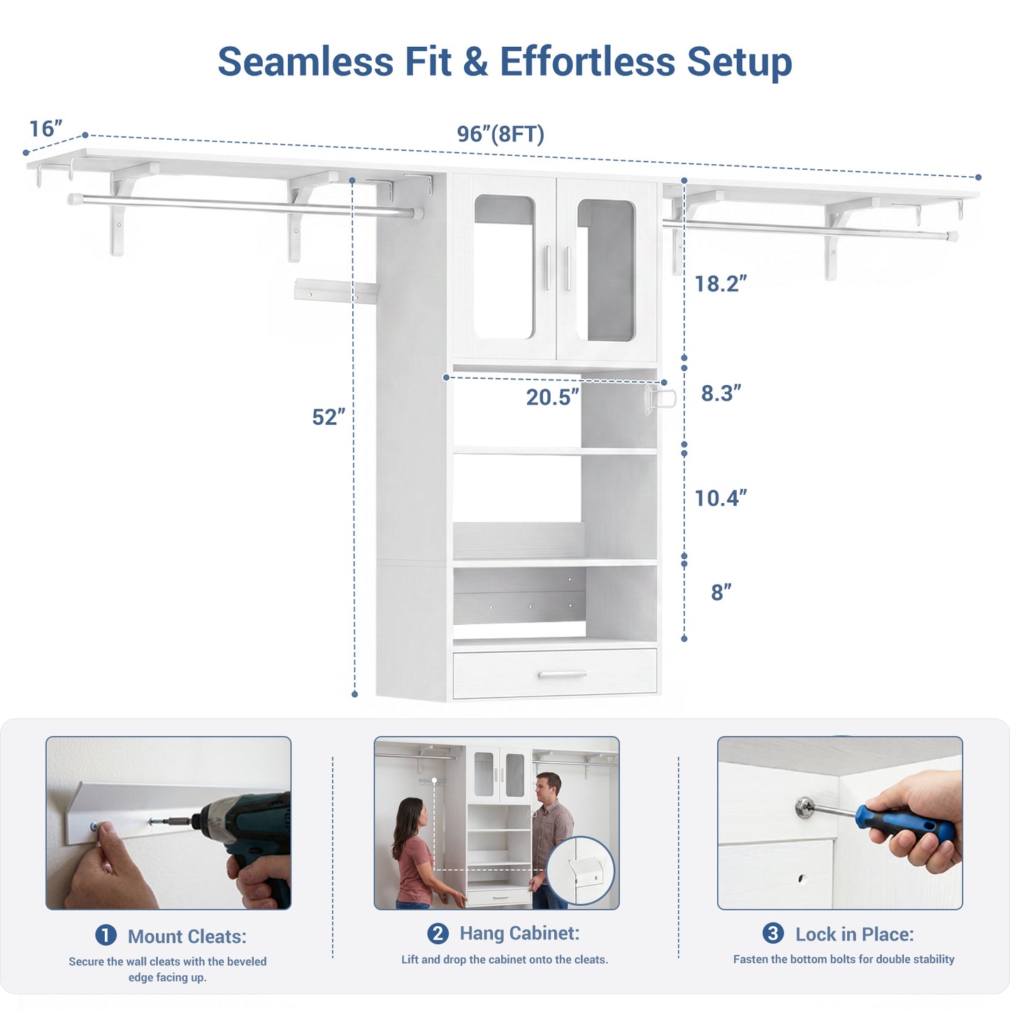 96" Wall Mounted Laundry Room Organization with Doors
