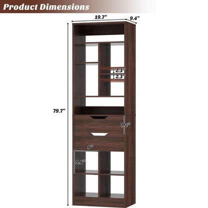 9-Tier Tall Bookshelf with Drawer, 79.7" Narrow Freestanding Bookcase, for Living Room, Home Office Bedroom