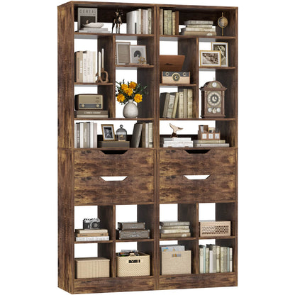 9-Tier Tall Bookshelf with 4 Drawers, 79.7" Narrow Bookcase Set of 2